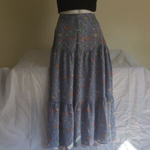 Max Studio Blue and Orange Tiered Maxi Skirt